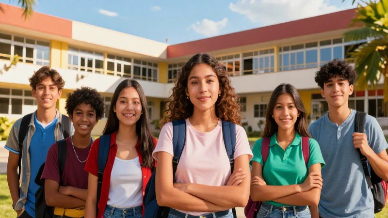 Ilustración vibrante de estudiantes mexicanos