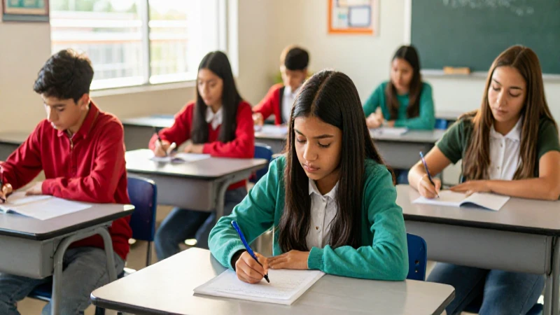 Estudiantes mexicanos en clase con iluminación dramática