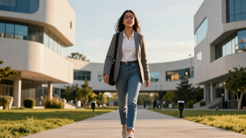 Estudiante mexicano camina por campus futurista