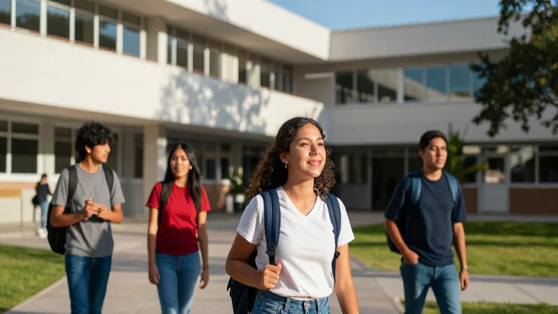 Estudiantes mexicanos modernos en un campus luminoso