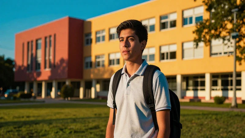 Joven estudiante mexicano en campus universitario moderno