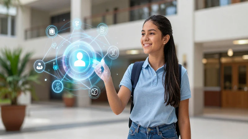 Estudiante mexicano optimista en campus moderno