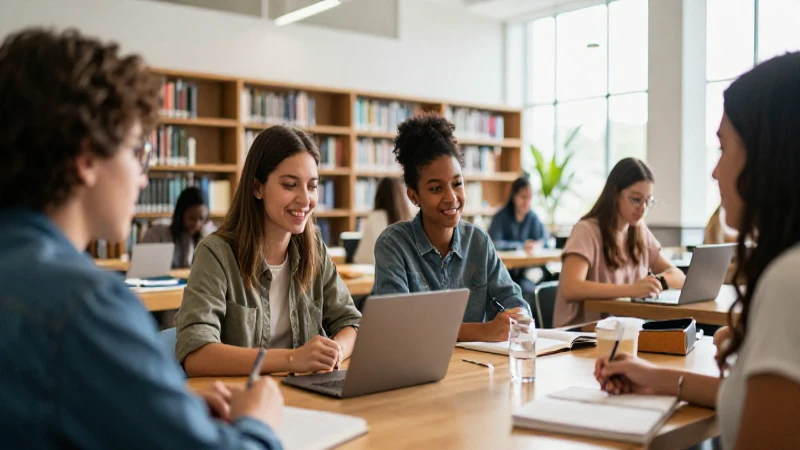 Estudiantes en biblioteca simbolizan éxito académico