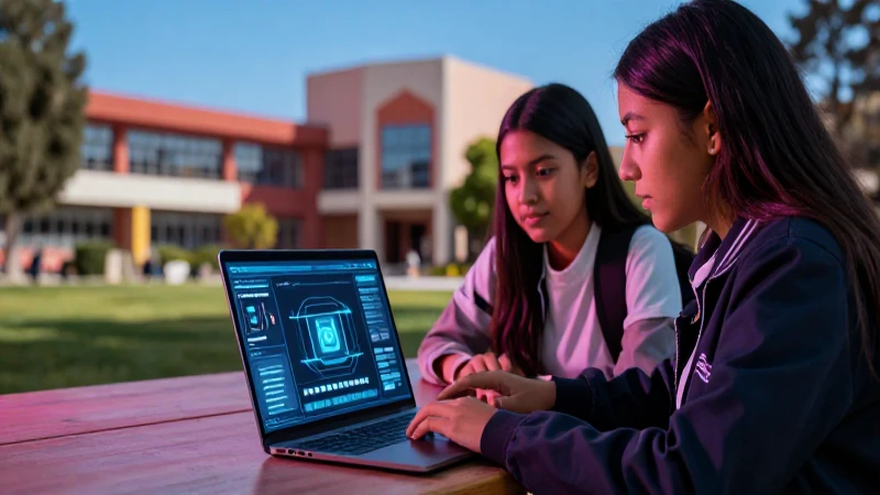 Estudiante mexicano usa tecnología en campus vibrante
