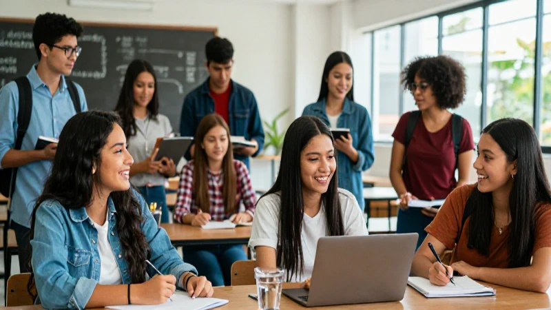Estudiantes mexicanos jóvenes y vibrantes en universidad