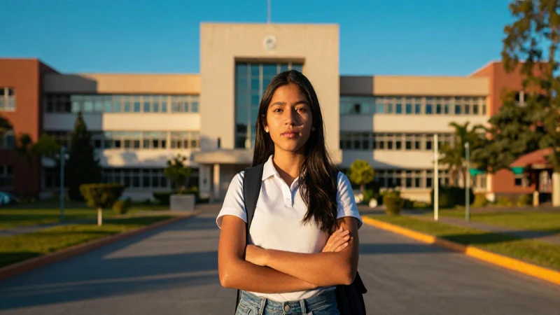 Estudiante mexicana determinada en campus moderno