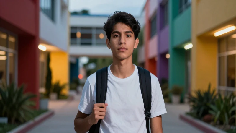 Estudiante mexicano brillante en campus vibrante