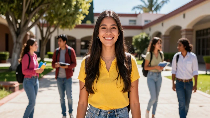 Mujer joven mexicana sonríendo en campus