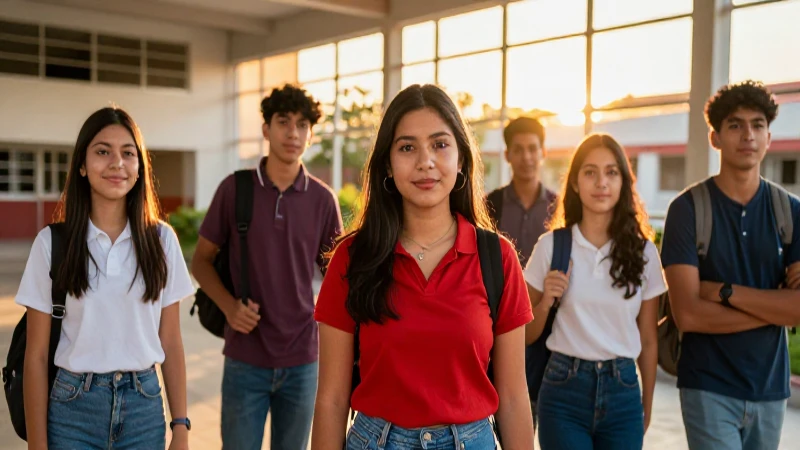 Estudiantes mexicanos vibrantes en campus moderno