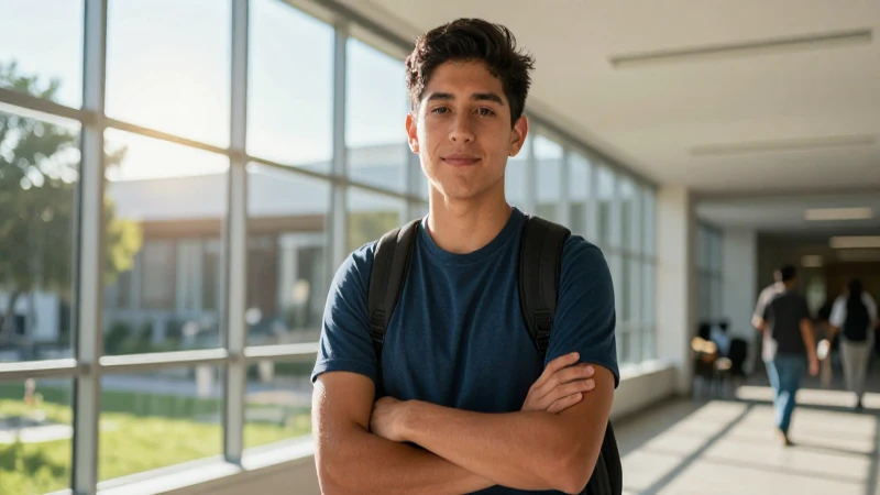 Joven mexicano exitoso en la moderna universidad
