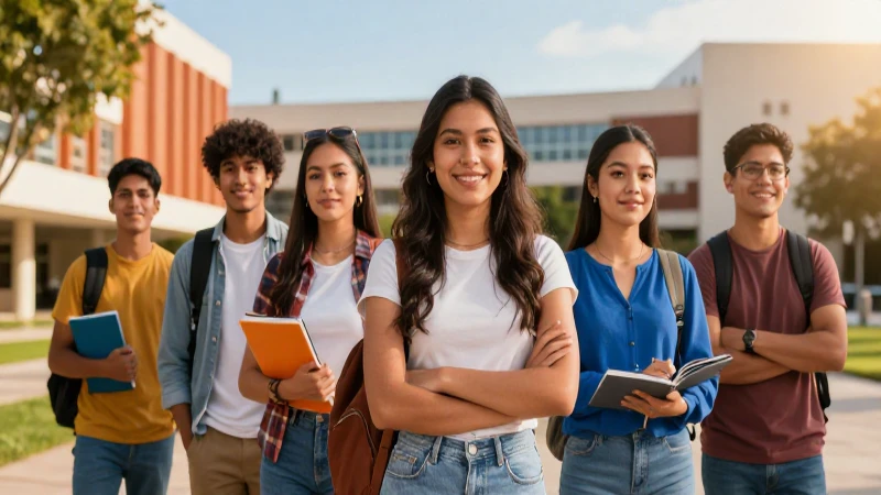 Estudiantes mexicanos vibrantes en un campus moderno