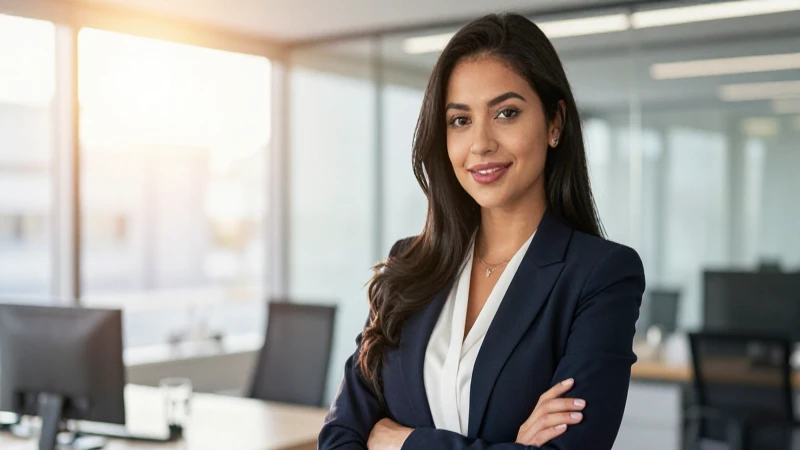 Joven profesional mexicana en oficina moderna