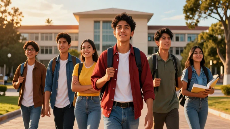 Estudiantes mexicanos vibrantes en campus moderno