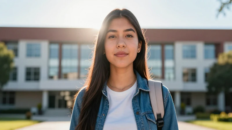 Estudiante mexicano confiado en campus universitario moderno