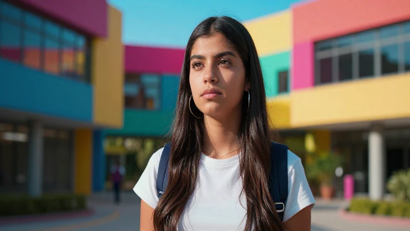 Estudiante mexicana determinada en campus vibrante