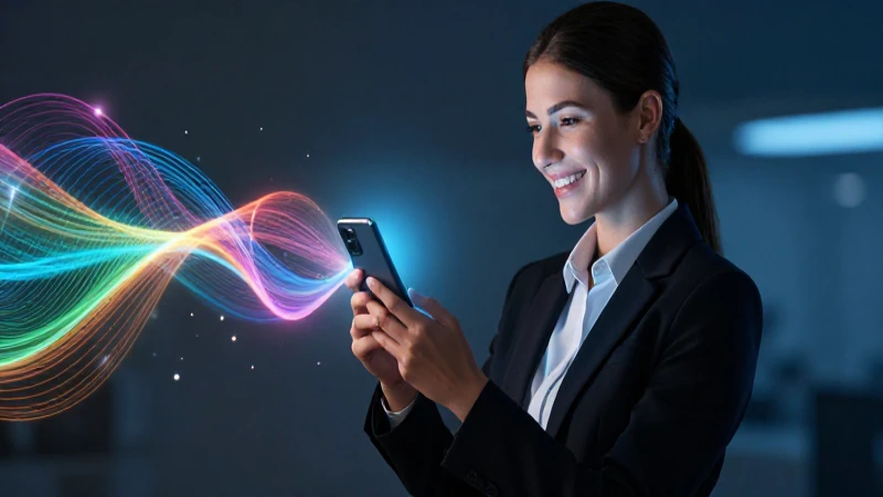 Profesional con smartphone y datos digitales impactantes