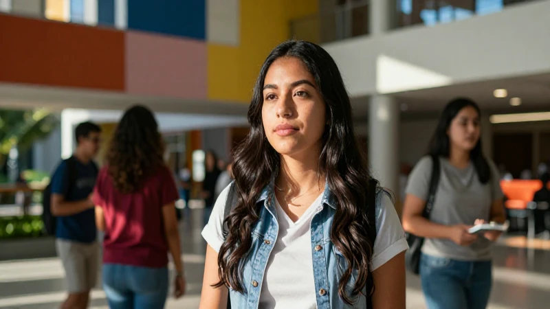 Estudiante mexicano enfocado en campus moderno