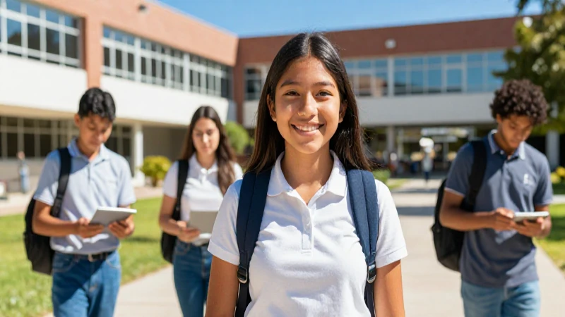 Estudiante mexicano sonriente en campus moderno