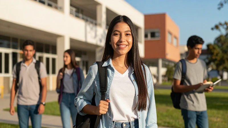 Estudiante mexicano exitoso en un campus moderno