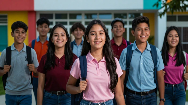 Estudiantes mexicanos alegres en campus moderno