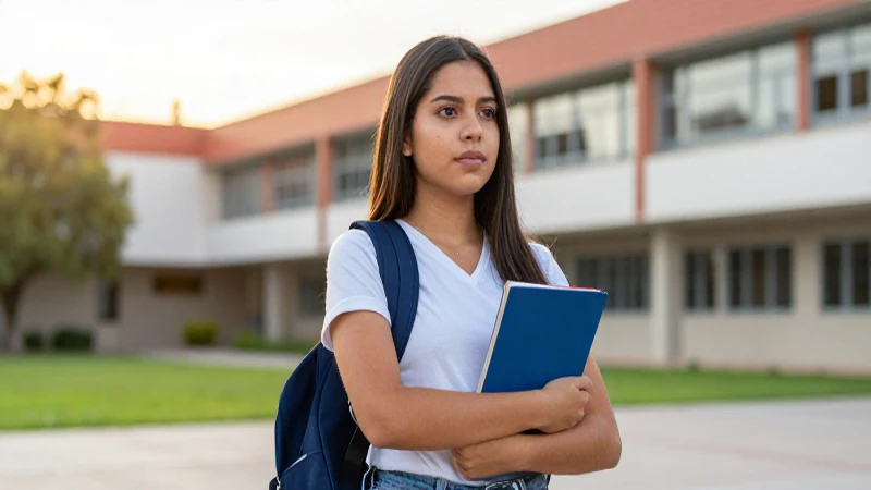 Estudiante mexicano decidido en campus moderno