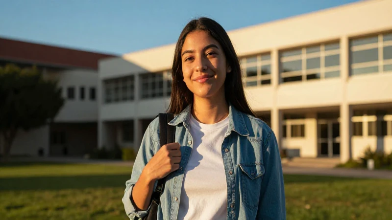Retrato vibrante de estudiante mexicano en campus moderno