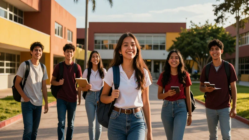 Estudiantes mexicanos alegres en campus dorado