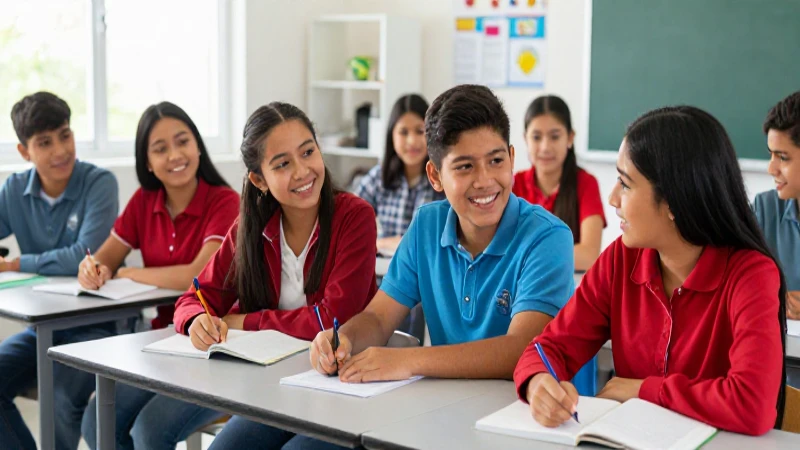Estudiantes mexicanos felices estudiando en aula moderna