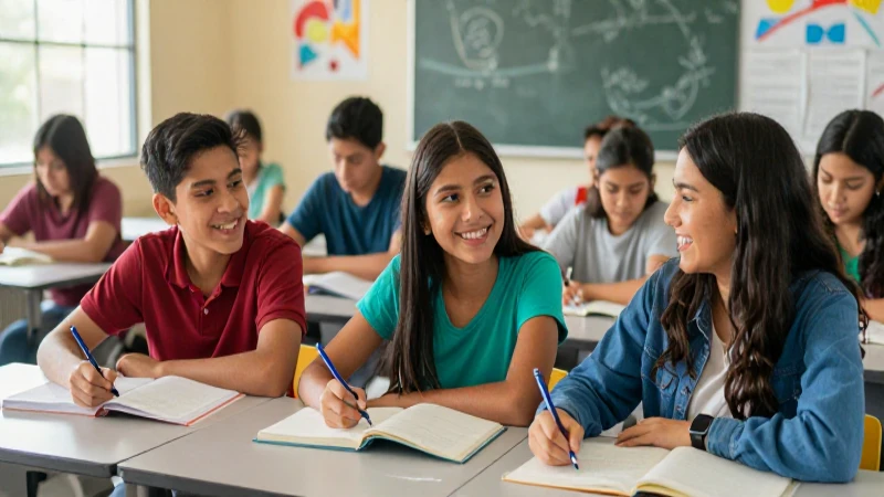 Estudiantes mexicanos estudian sonriendo en clase