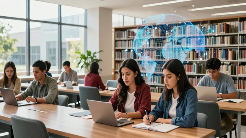 Estudiantes mexicanos en biblioteca de alta tecnología