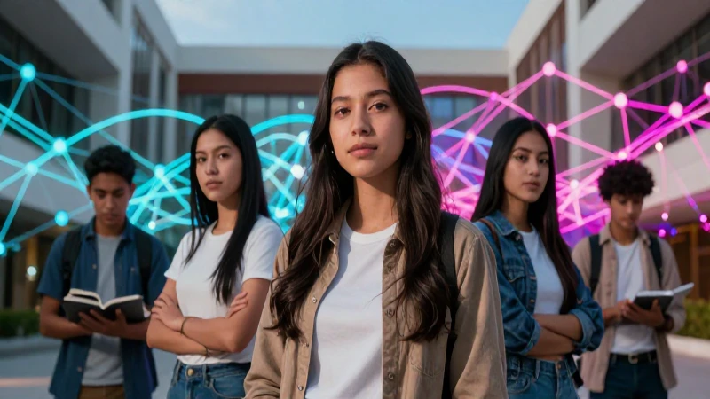 Conexión digital de estudiante en campus moderno