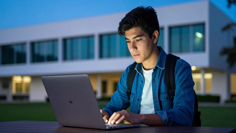 Estudiante enfocado en campus universitario moderno