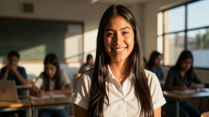 Estudiante sonriente, progreso y oportunidad mexicana
