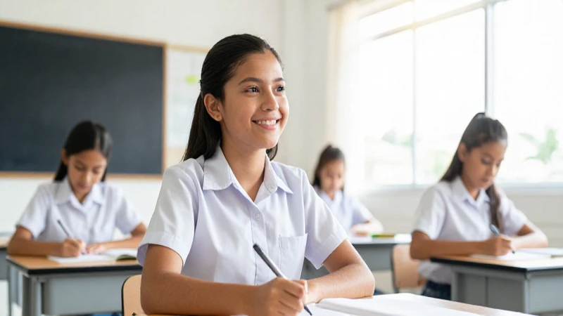Estudiante mexicano sonriente en aula moderna