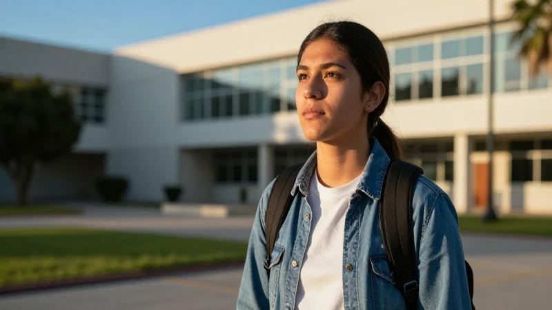 Estudiante mexicano en campus universitario con luz dorada