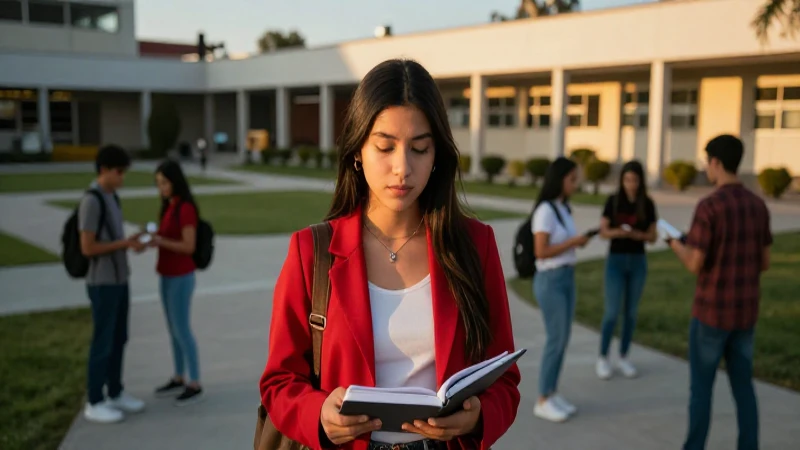 Estudiante mexicano vibrante en campus moderno