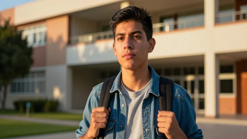 Estudiante mexicano ambicioso en su campus universitario