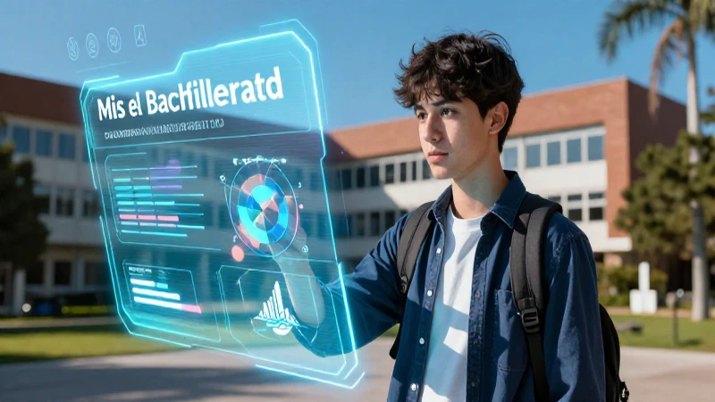 Estudiante revisando notas en interfaz holográfica