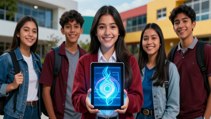Estudiantes mexicanos celebran con tablet de logro