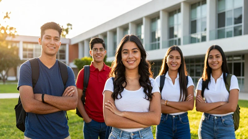 Estudiantes mexicanos brillantes en campus universitario