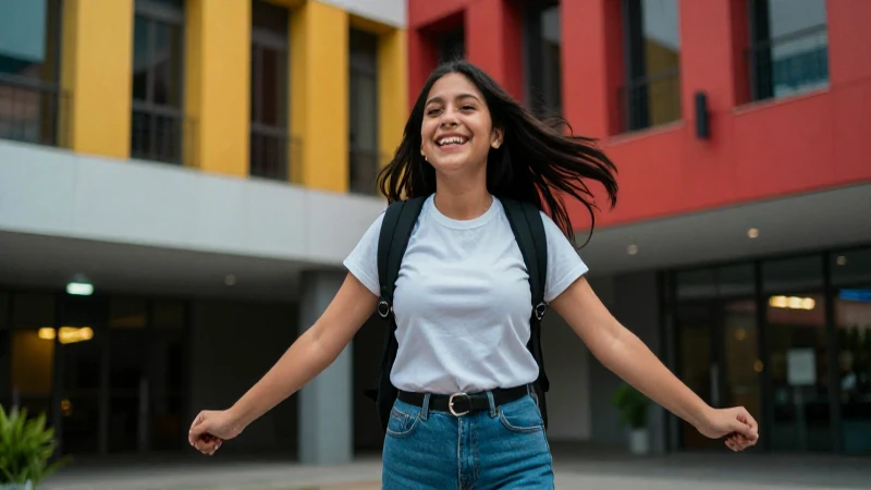 Estudiante mexicano feliz en campus universitario dinámico