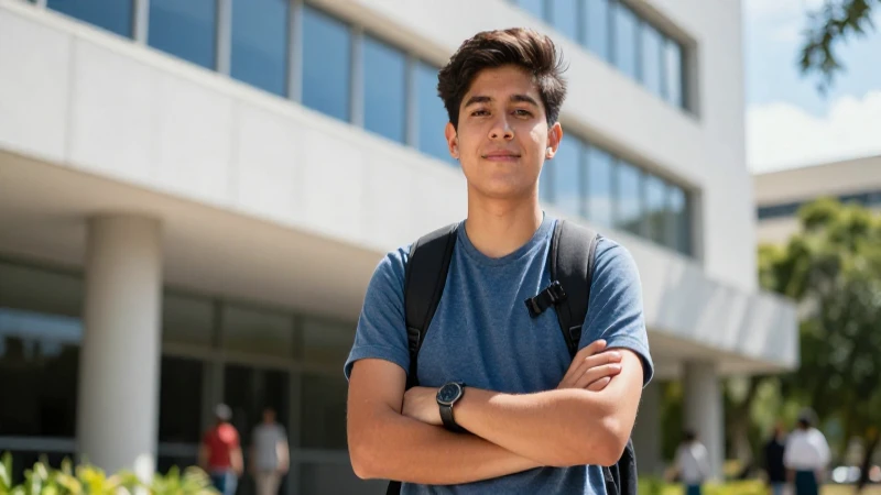 Estudiante mexicano en entorno universitario vibrante y dinámico