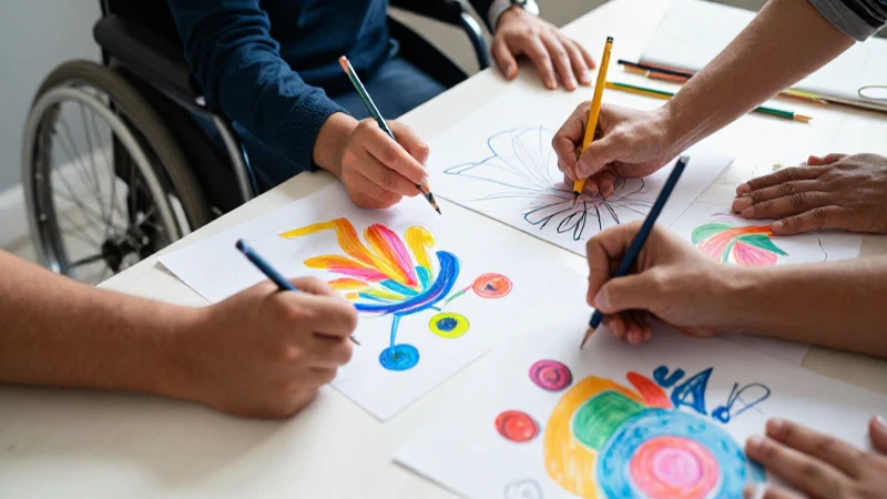 Manos creando arte abstracto inclusivo y diverso