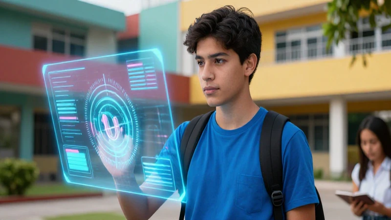 Joven mexicano con tecnología holográfica moderna