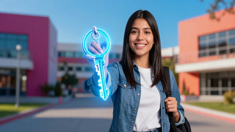 Estudiante mexicano con llave digital brillante
