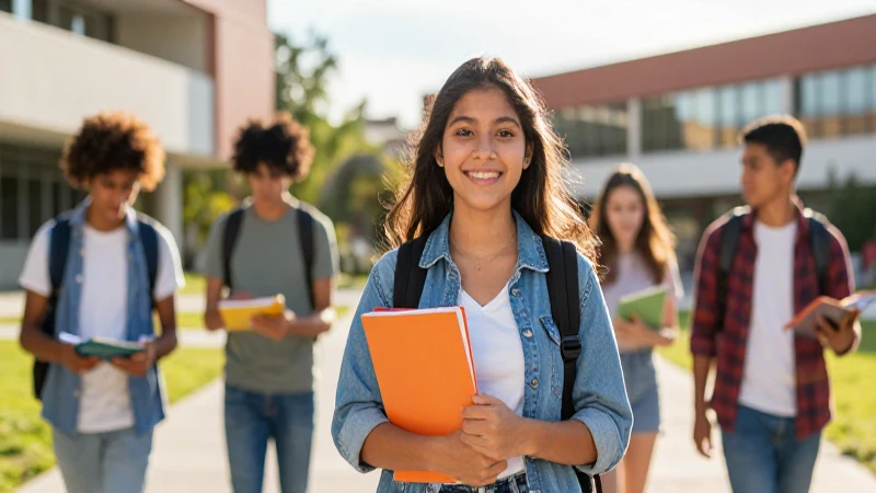 Estudiante mexicano en campus dorado, imagen impactante