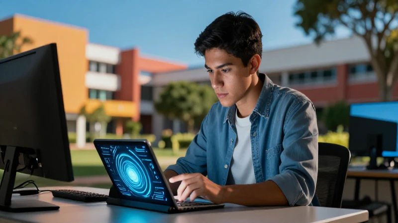 Estudiante mexicano interactúa con tecnología avanzada