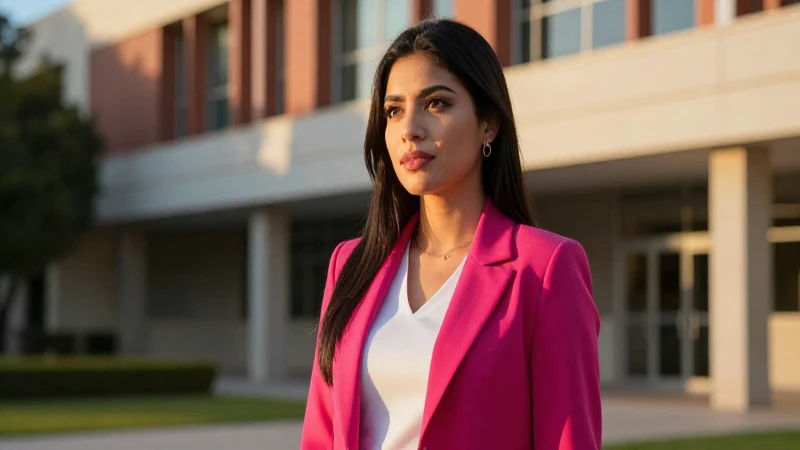 Joven mexicana con espíritu universitario en luz dorada