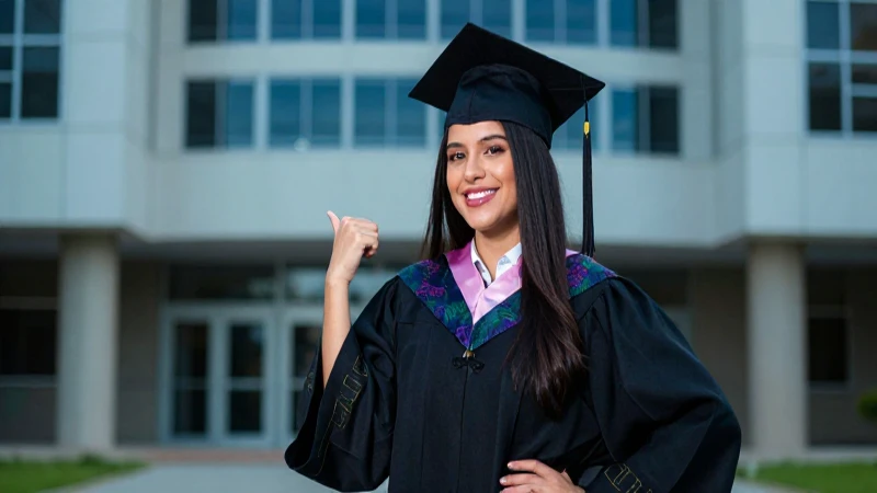 Joven estudiante mexicano en toga universitaria vibrante