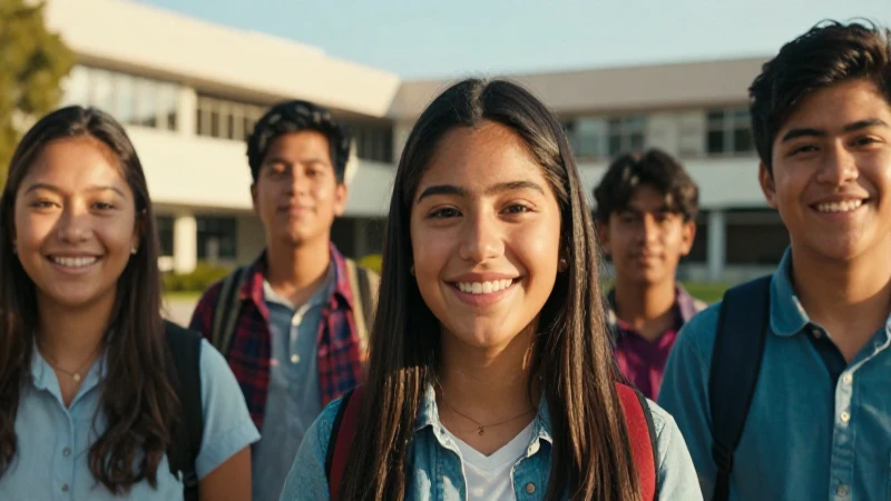 Estudiantes mexicanos sonriendo en campus moderno